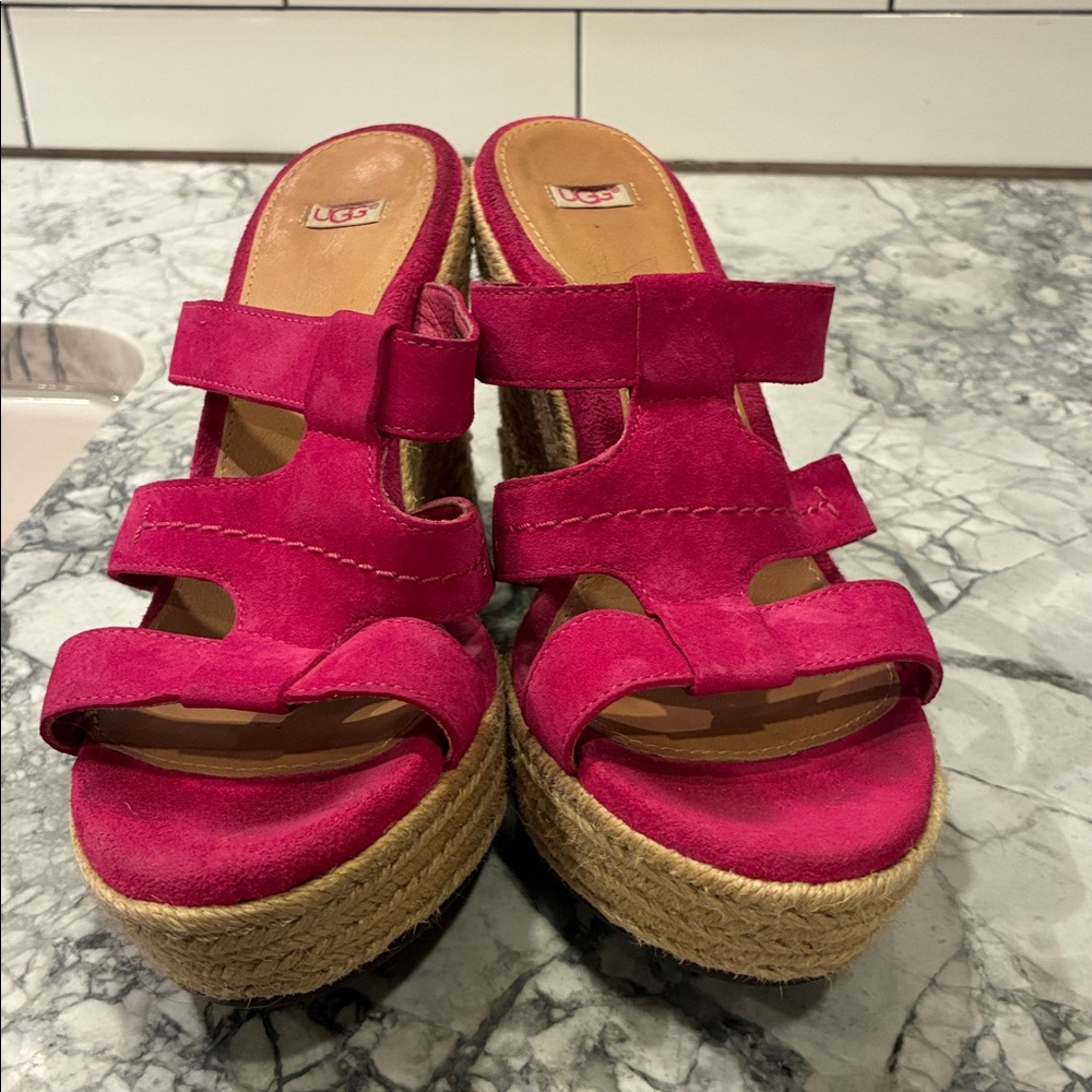 UGG Fuchsia pink Rope Espadrille suede Wedge Sandals 10 - Picture 3 of 8